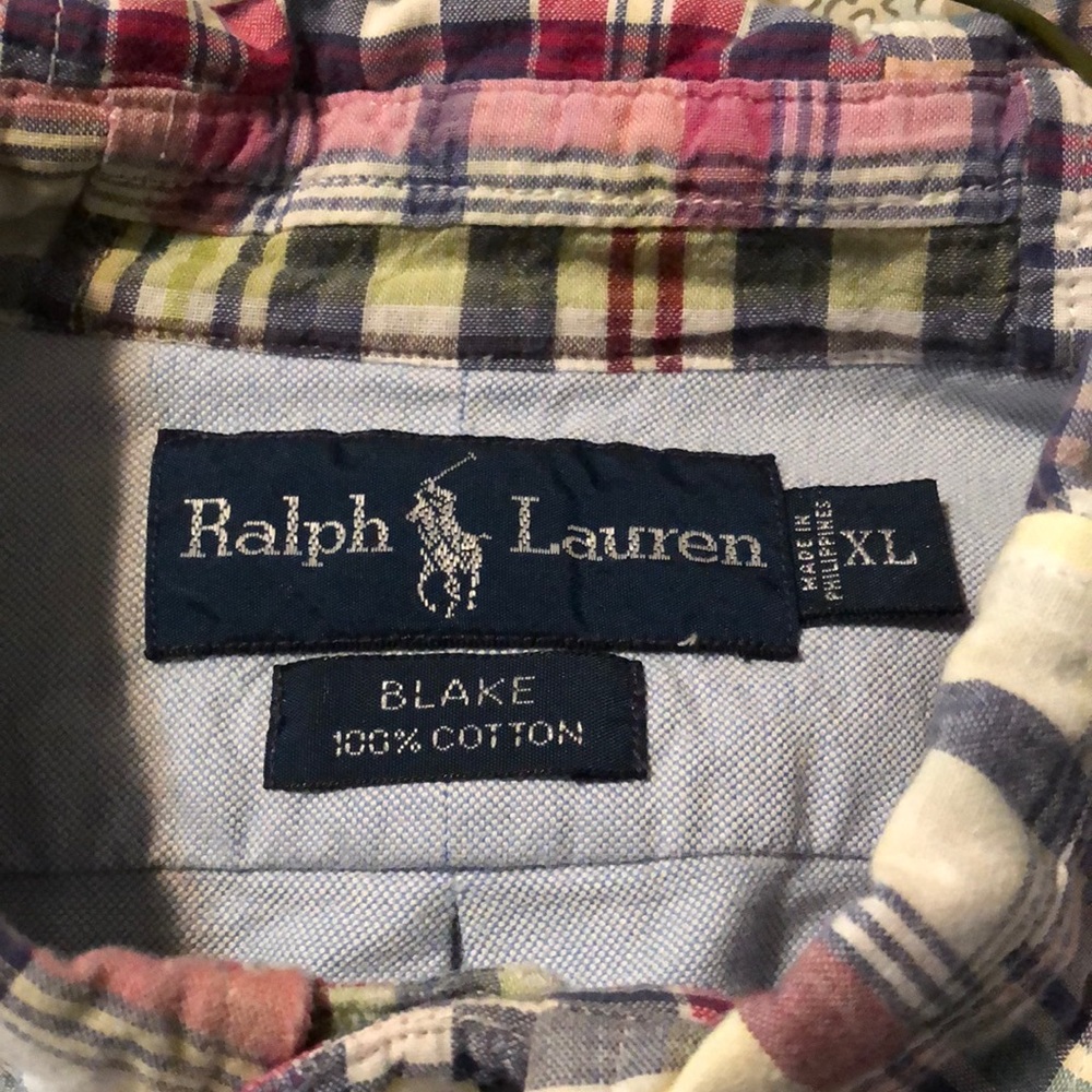 Ralph Lauren “Blake” classic blue button down Oxford with  Madras collar.  XL